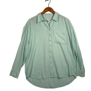 Wonderly Womens M Mint Green Linen Blend‎ Button Down Shirt Relaxed Fit